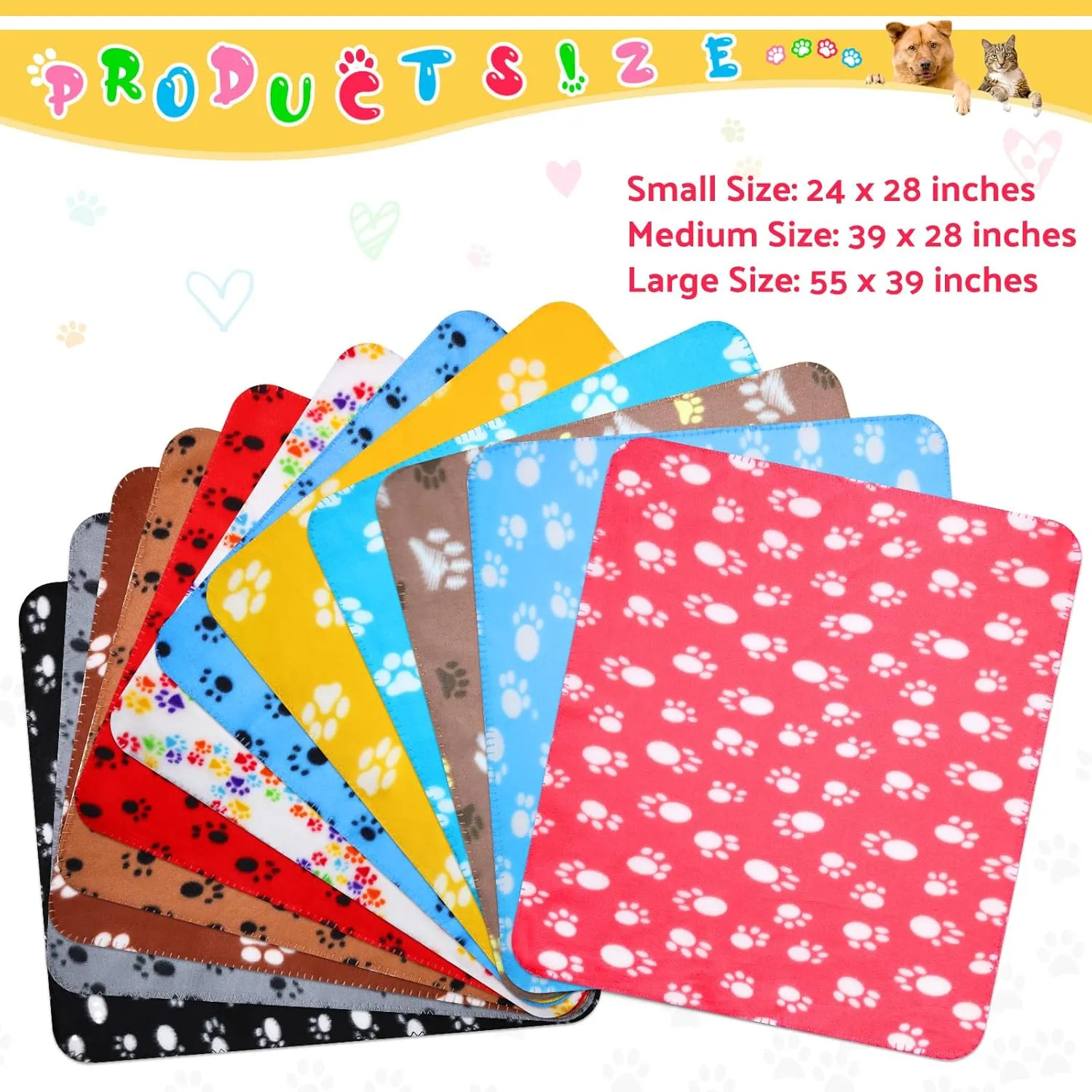 Tegeme 12 Pieces Fleece Blankets for Pets Dog Puppy Paw Print Cat Bedding Cover Blanket for Small Animals Pig Cage Liner Sleep Mat Pad Kitten Soft Warm(Cute Style,28 x 24 Inches)