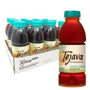 Tejava Pineapple Mango Black Iced Tea, 12 Pack, 16.9oz PET Bottles, Unsweetened, Non-GMO, Kosher, No Sugar or Sweeteners, No calories, No Preservatives, Brewed in Small Batches