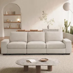 TEKAMON 100" Modular Sofa with Seats Storage, Comfy 3-Seater Chenille Fabric Couch for Living Room, Office, Apart W/Deep Seat, Wide Arms, Side Pockets, USB, Upholstered Couch W/Removable Cover