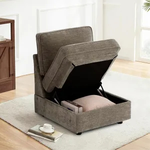 TEKAMON Middle Seat with Storage, Modular Sofa Couch, Brown
