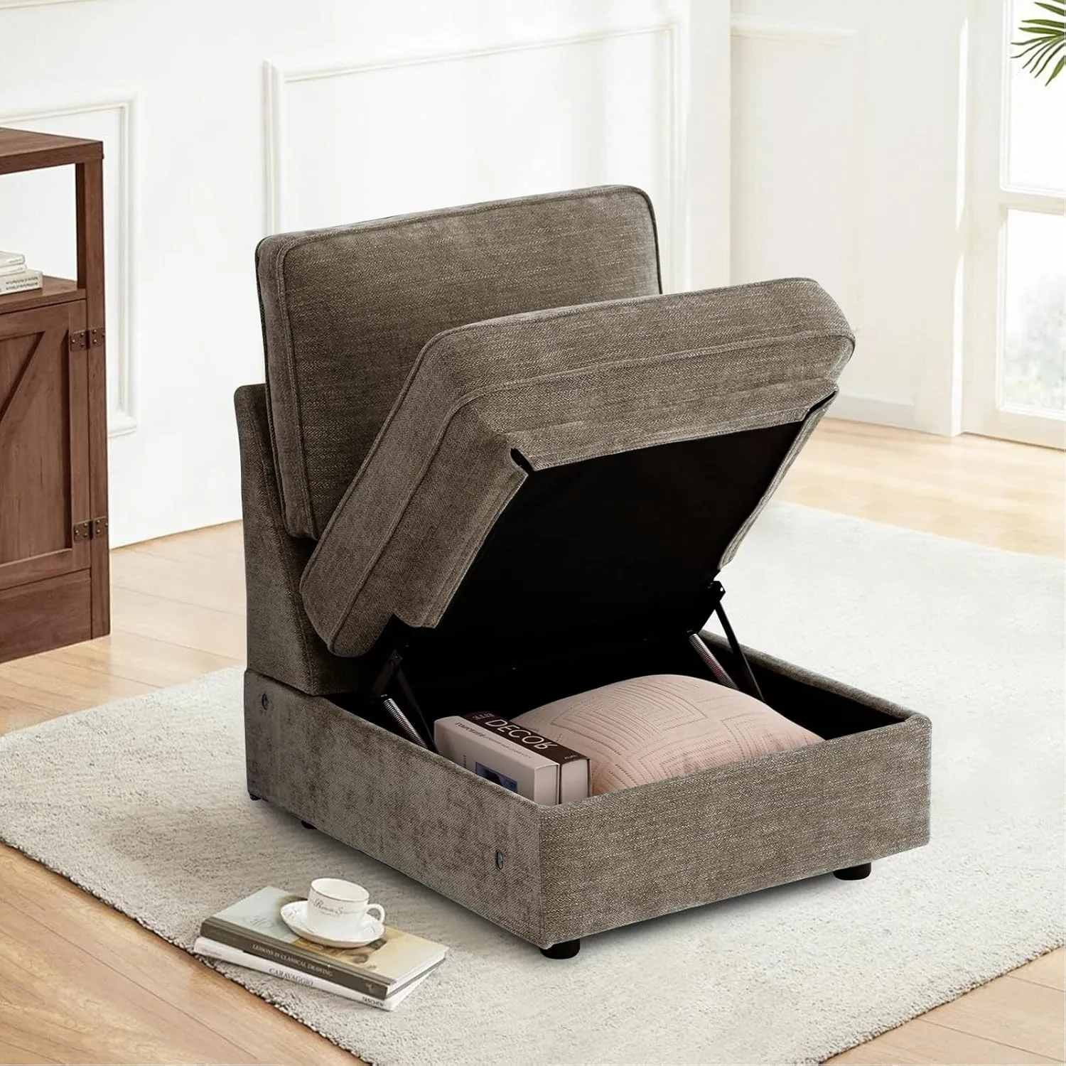 TEKAMON Middle Seat with Storage, Modular Sofa Couch, Brown