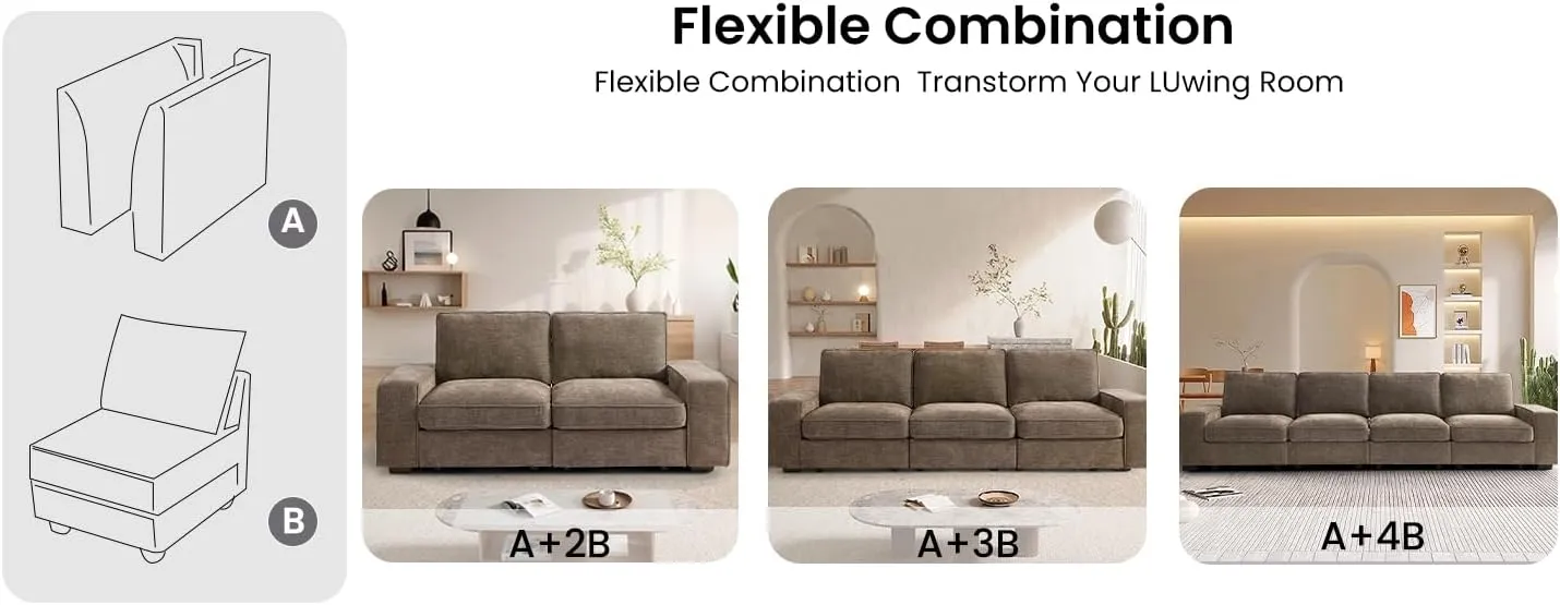 TEKAMON Middle Seat with Storage, Modular Sofa Couch, Brown