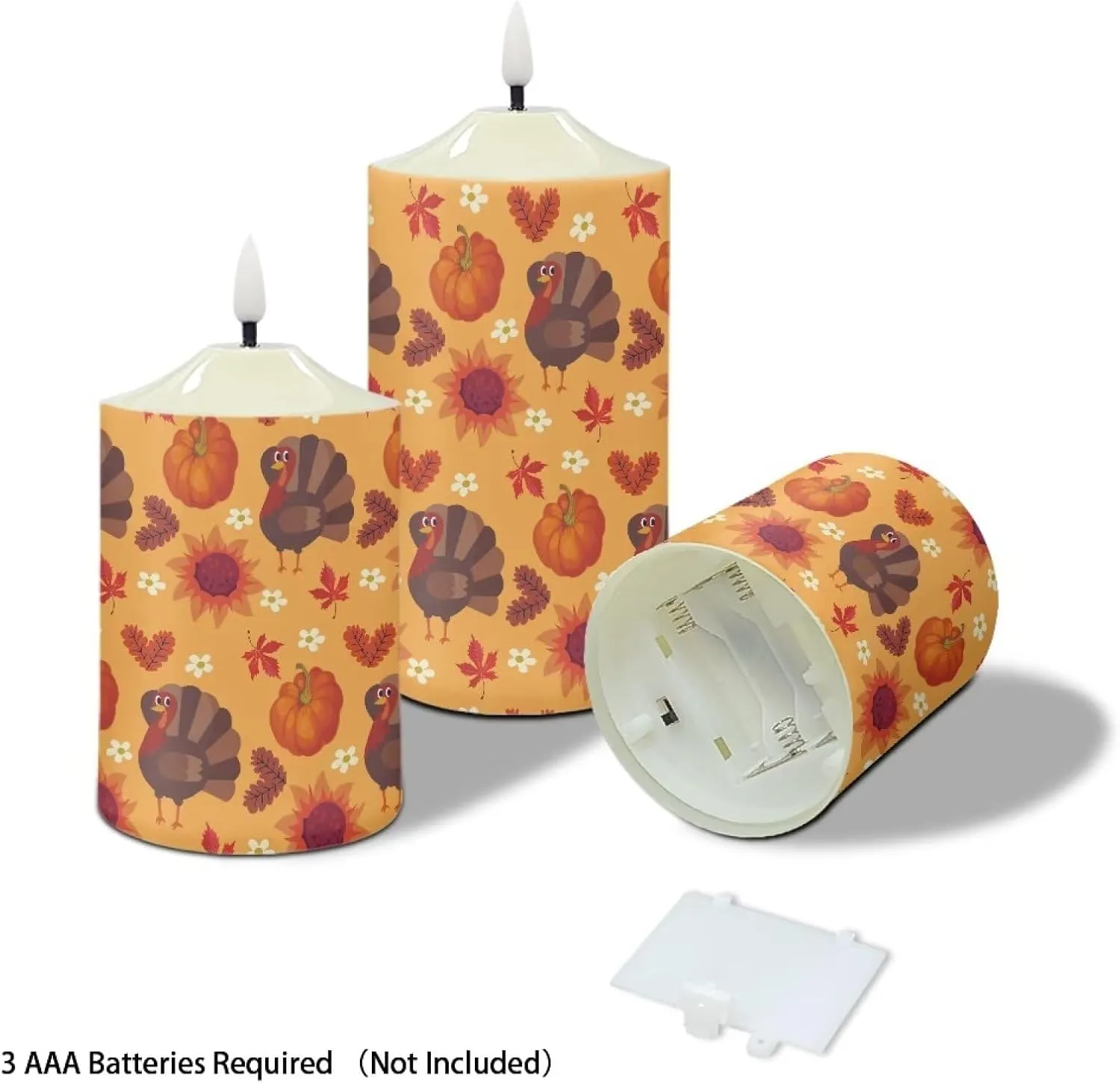 Thanksgiving Flameless Candles Luminicious Fall Turkey Pumpkin Battery Operated Candles with Timer 3 Pack Outdoor LED Timer Candle Lights