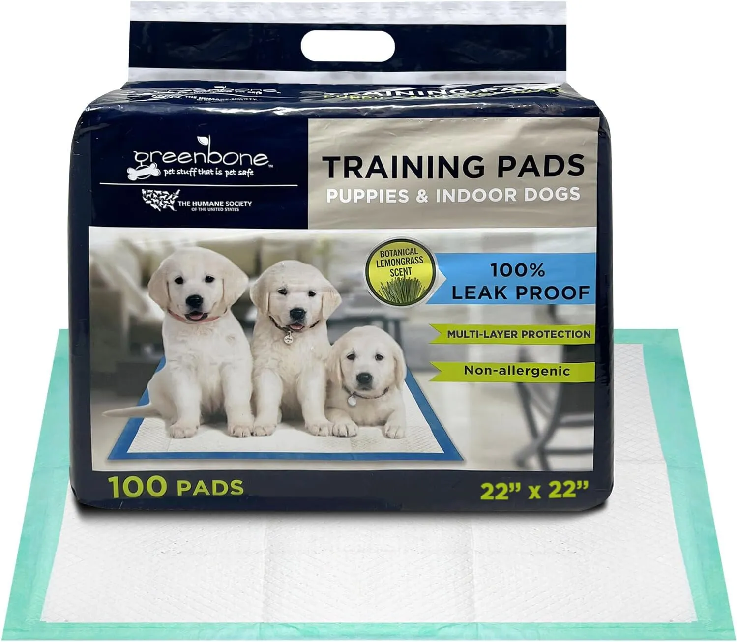 The Humane Society by Greenbone Training Pads for Puppies & Indoor Dogs - Leak Proof - 100 Count