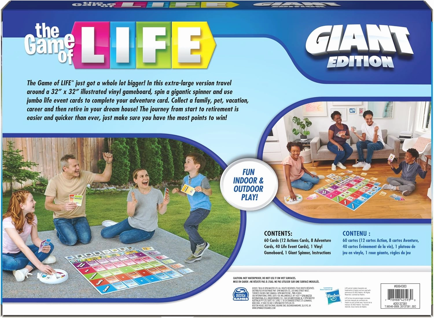 The Game of Life, Giant Edition Family Board Game Indoor/Outdoor Fun Game with Big Oversized Gameboard Cards Spinner, for Adults and Kids Ages 8 and up