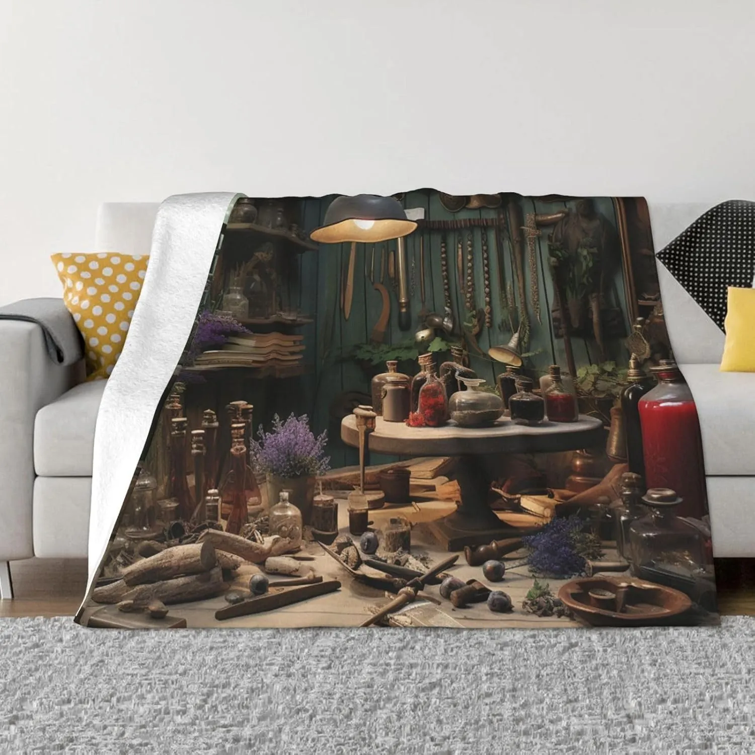 Throw Blanket 80"x60" Bed Blanket Workshop Flannel Blankets for Sofa Reversible Plush Blanket Soft Cozy Throw Blankets for Couch Camping All Seasons