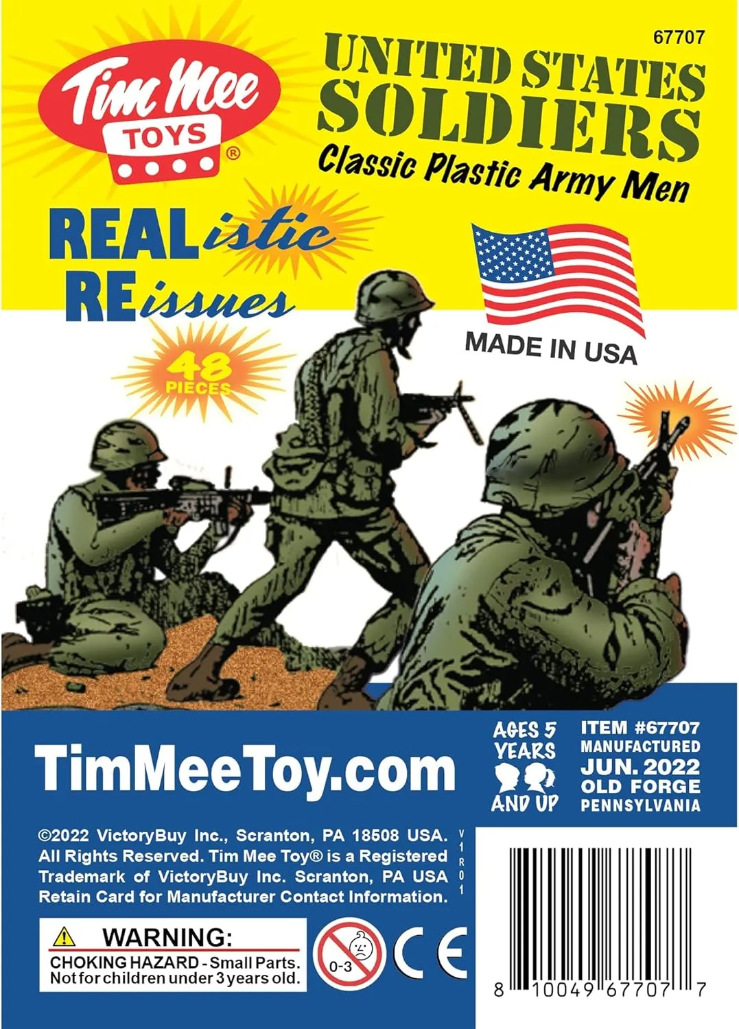 TimMee Plastic Army Men - OD Green 48pc Toy Soldier Figures - Made in USA