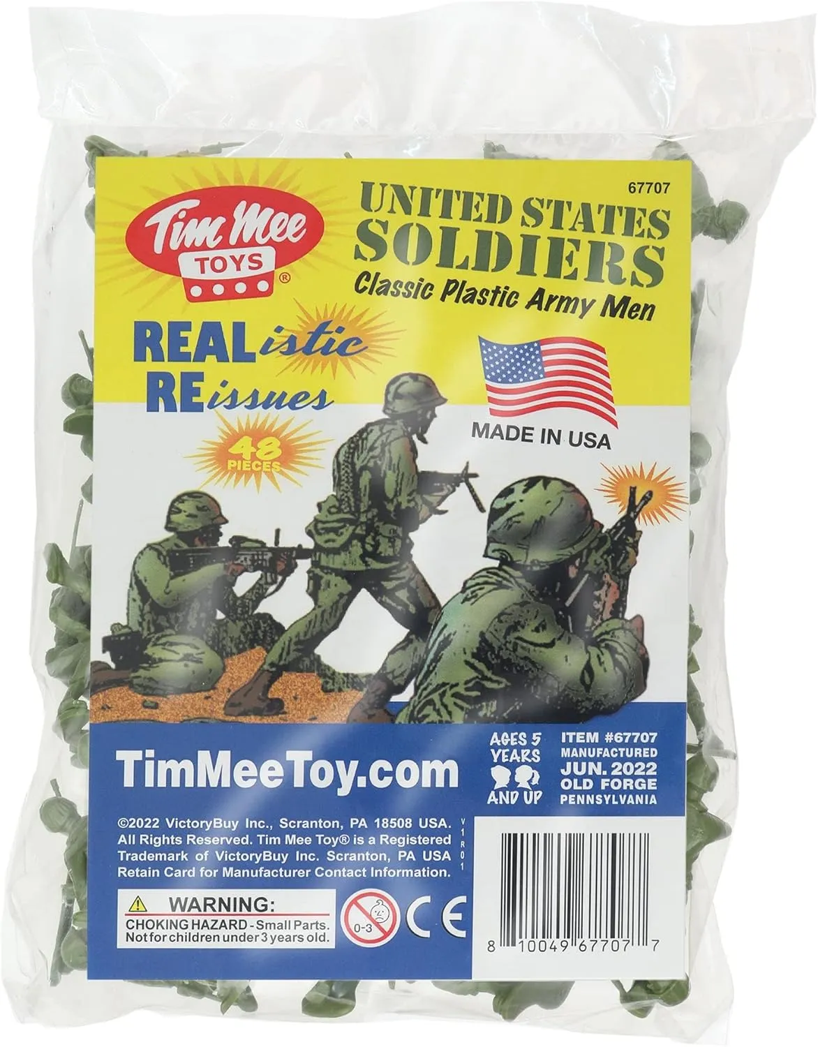 TimMee Plastic Army Men - OD Green 48pc Toy Soldier Figures - Made in USA