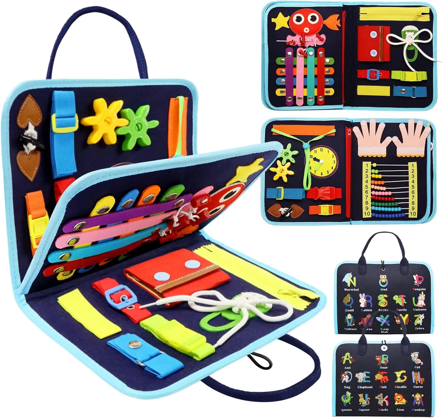 Toddler Busy Board Montessori Educational Learning Sensory Toys for 1 2 3 4 Year Old, Felt Busy Book Christmas Birthday Gifts for Toddlers Travel Toys for Airplane Car, Black