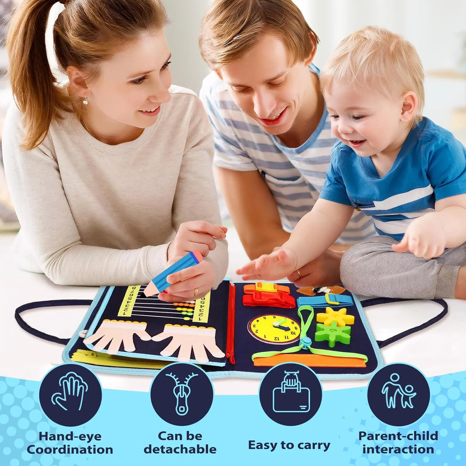 Toddler Busy Board Montessori Educational Learning Sensory Toys for 1 2 3 4 Year Old, Felt Busy Book Christmas Birthday Gifts for Toddlers Travel Toys for Airplane Car, Black