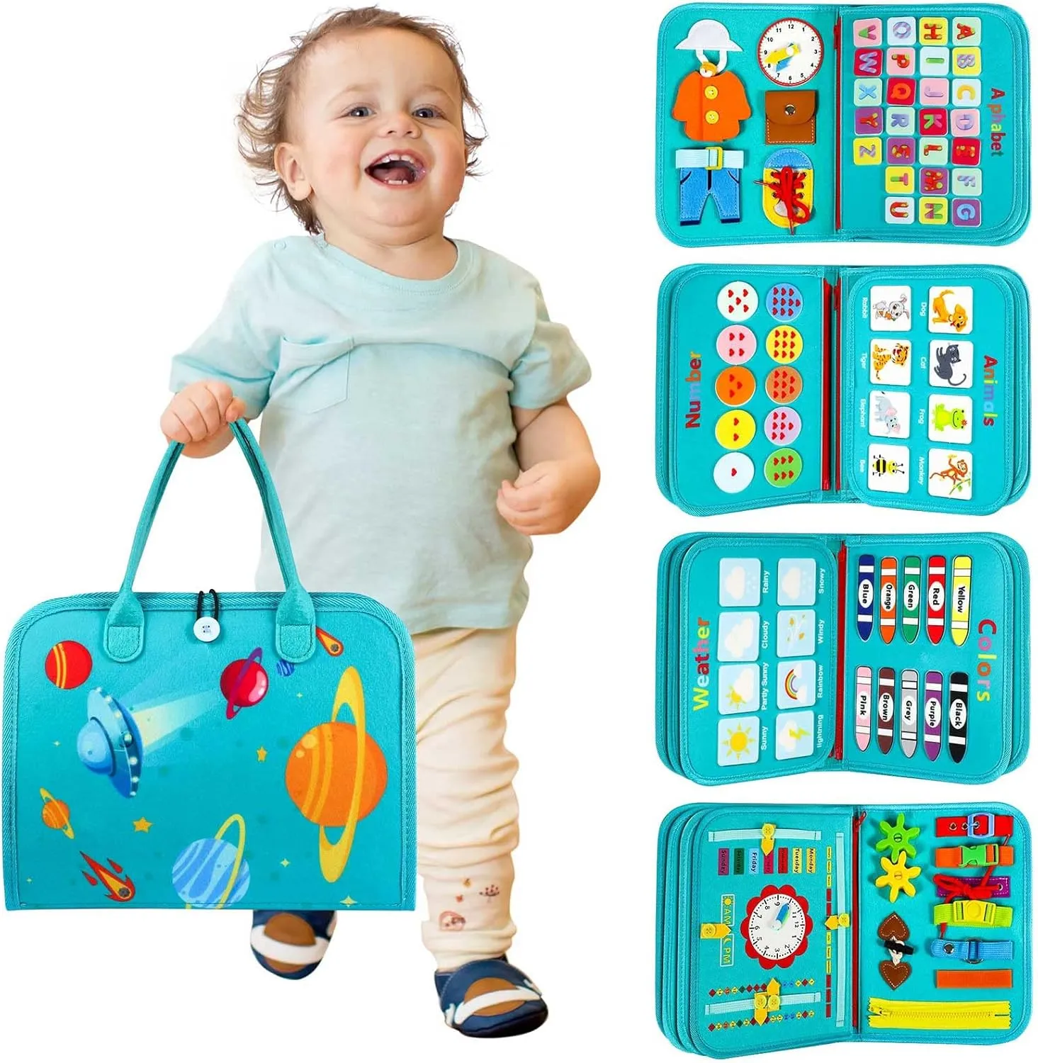 Toddler Busy Board - Montessori Toys for 2-3 Year Old Boy Birthday Gift, Educational Learning Sensory Busy Book for Two Year Old Boys, Airplane Car Travel Activities Toy for Kids Ages 2-4
