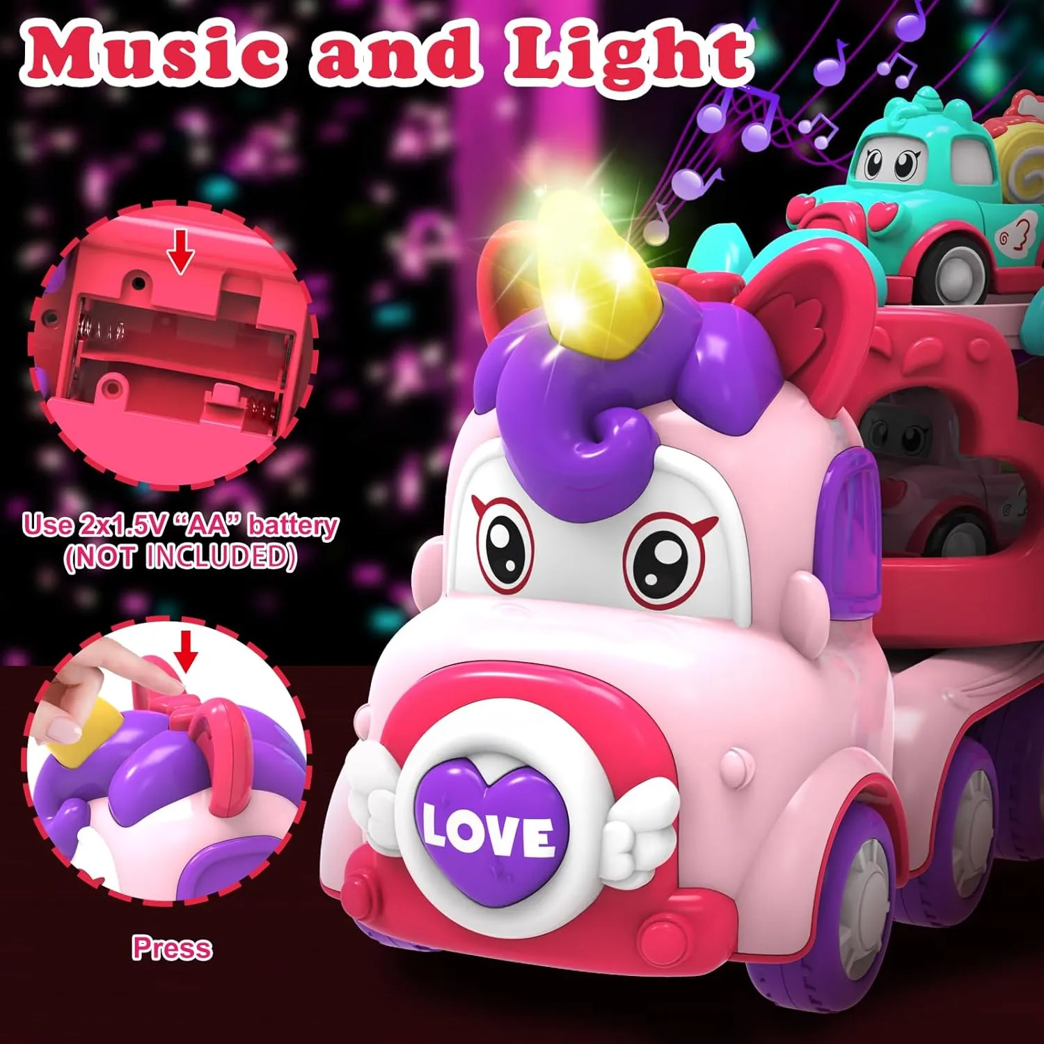 Toddler Girl Toys,Toys for 1 2 3 Year Old Girls,7-in-1 Carrier Truck Cars for Girls, Princess Toy with Light & Sound,1 2 3 Year Old Girl Gifts Birthday Christmas