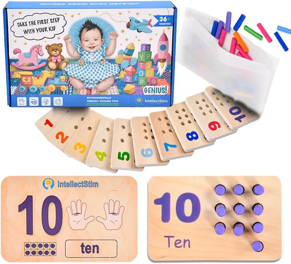 Toddler Toys Peg Board for Kids Durable Wood Educational Toddler Counting Toys - Develop Fine Motor Skills and Hand-Eye Coordination with Vibrant Colors and Engaging Graphics