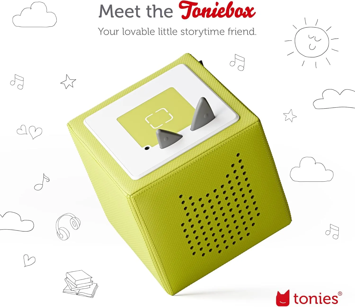 Toniebox Audio Player Starter Set with National Geographic Astronaut, Dinosaur, Whale, Penguin, and Playtime Puppy - Listen, Learn, and Play with One Huggable Little Box - Green