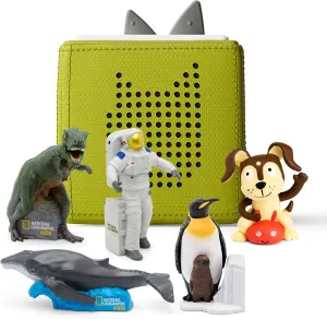 Toniebox Audio Player Starter Set with National Geographic Astronaut, Dinosaur, Whale, Penguin, and Playtime Puppy - Listen, Learn, and Play with One Huggable Little Box - Green