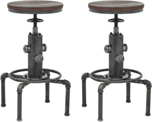 Topower Antique Vintage Industrial Barstool Solid Wood Water Pipe Fire Hydrant Design Cafe Coffee Industrial Bar Stool Set of 2 Silver