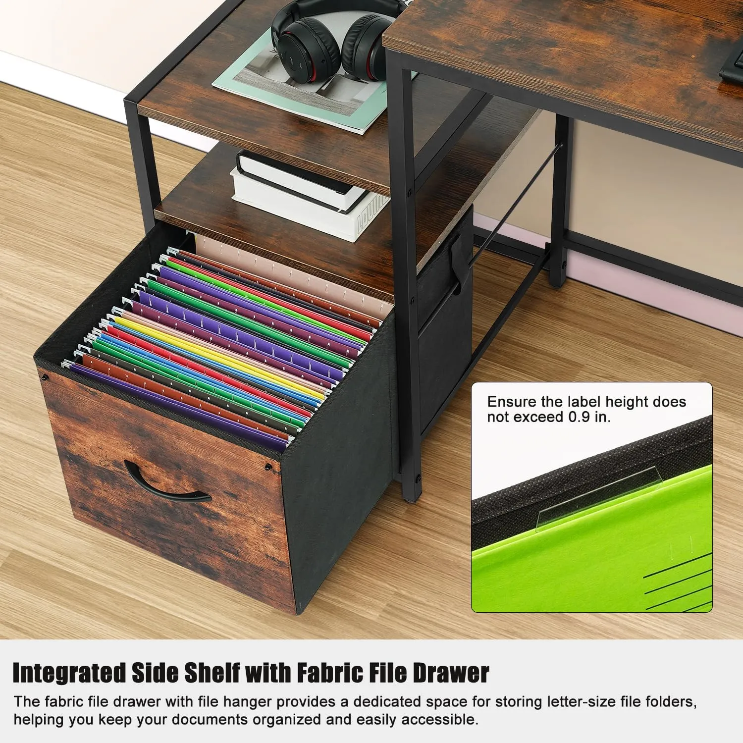 TOPSKY Computer Desk with Storage Shelf/Cloth File Drawer for Letter Size/Monitor Stand Study Table for Home Office (Rustic Brown, 62.4 inch)