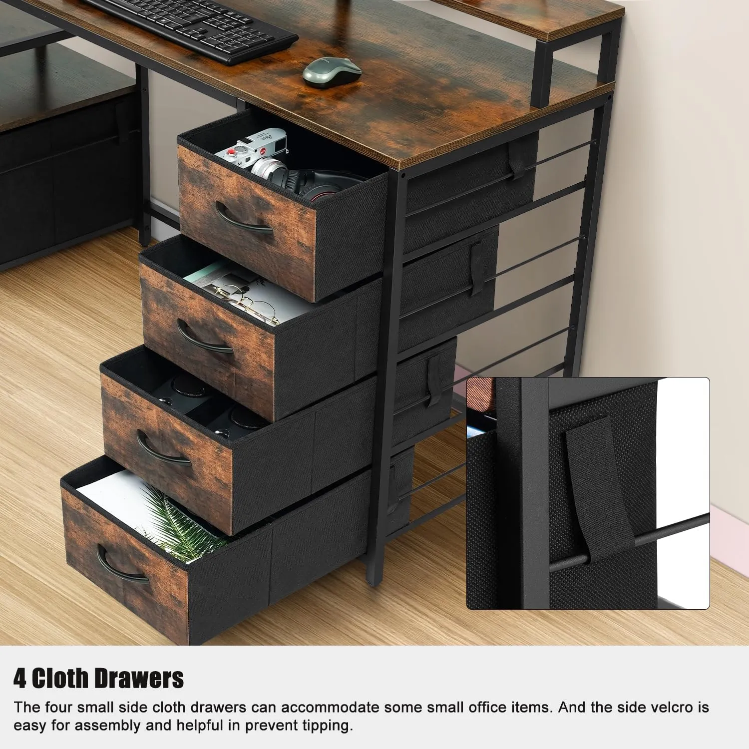 TOPSKY Computer Desk with Storage Shelf/Cloth File Drawer for Letter Size/Monitor Stand Study Table for Home Office (Rustic Brown, 62.4 inch)