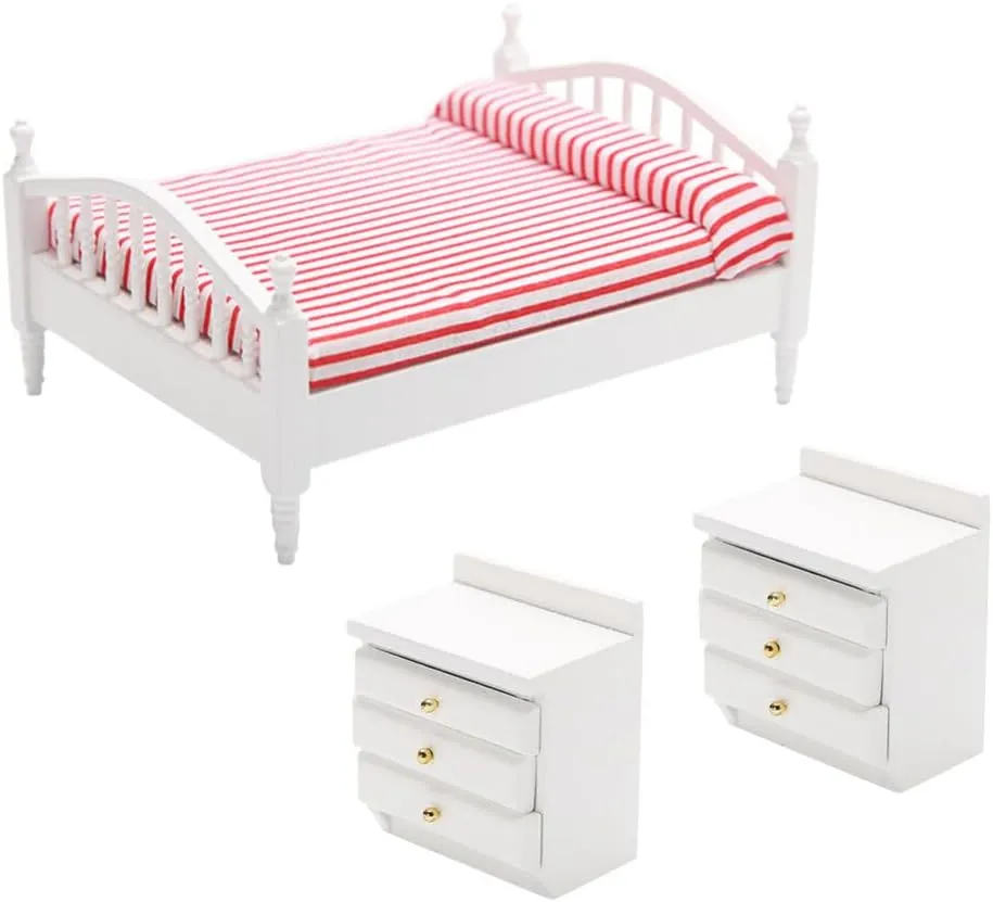 Totority Wooden Dollhouse Bed - 1: 12 Doll House Furniture Miniature Dollhouse Tabletop Accessories Dollhouse Furniture Mini Furniture
