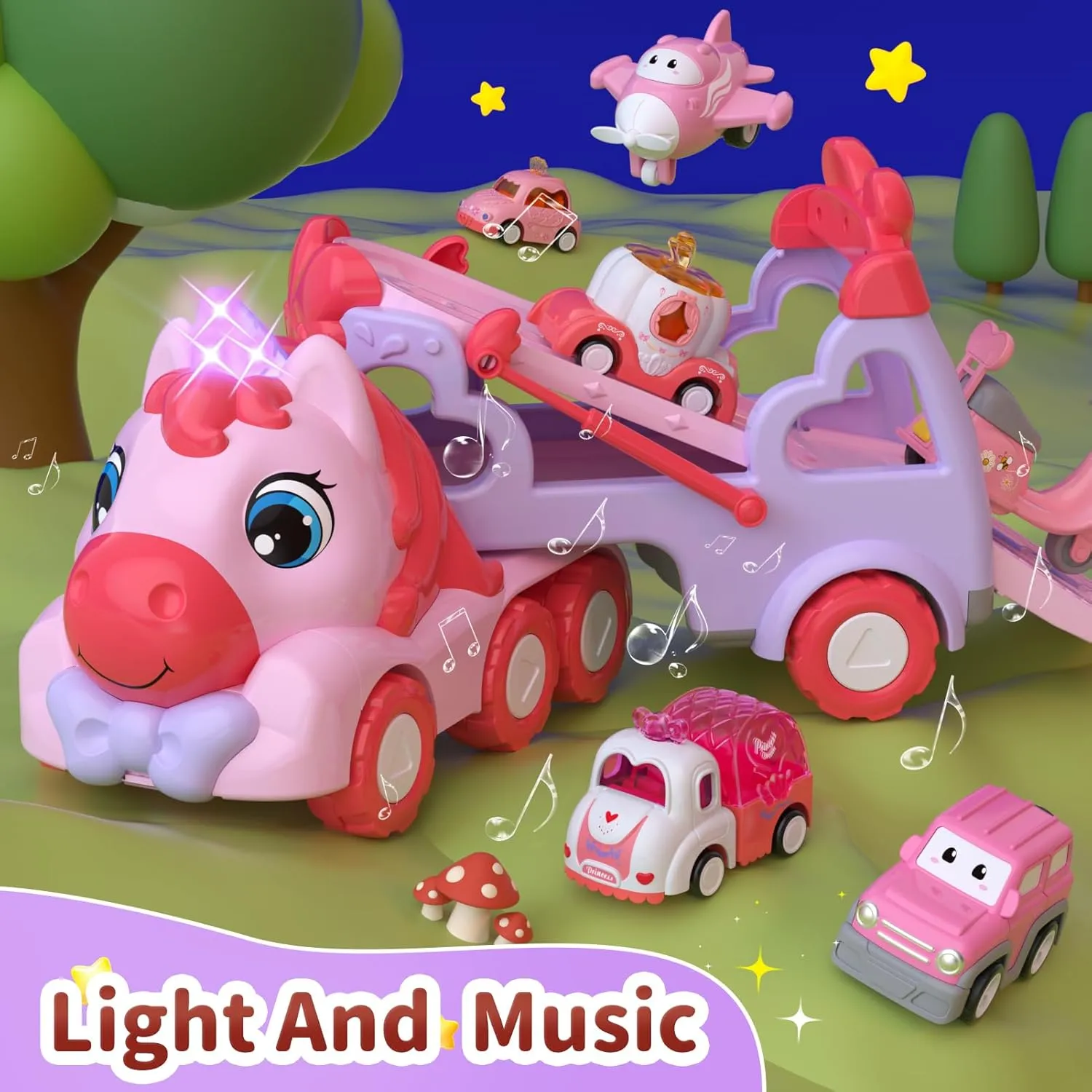 Toys for 1 2 3 Year Old Girl Truck, 7-in-1 Girl Carrier Truck Car with Light & Sound, Toddler Girl Car Toys Age 1-3 2-4, Cars for 1 2 3 Year Old Girls Birthday