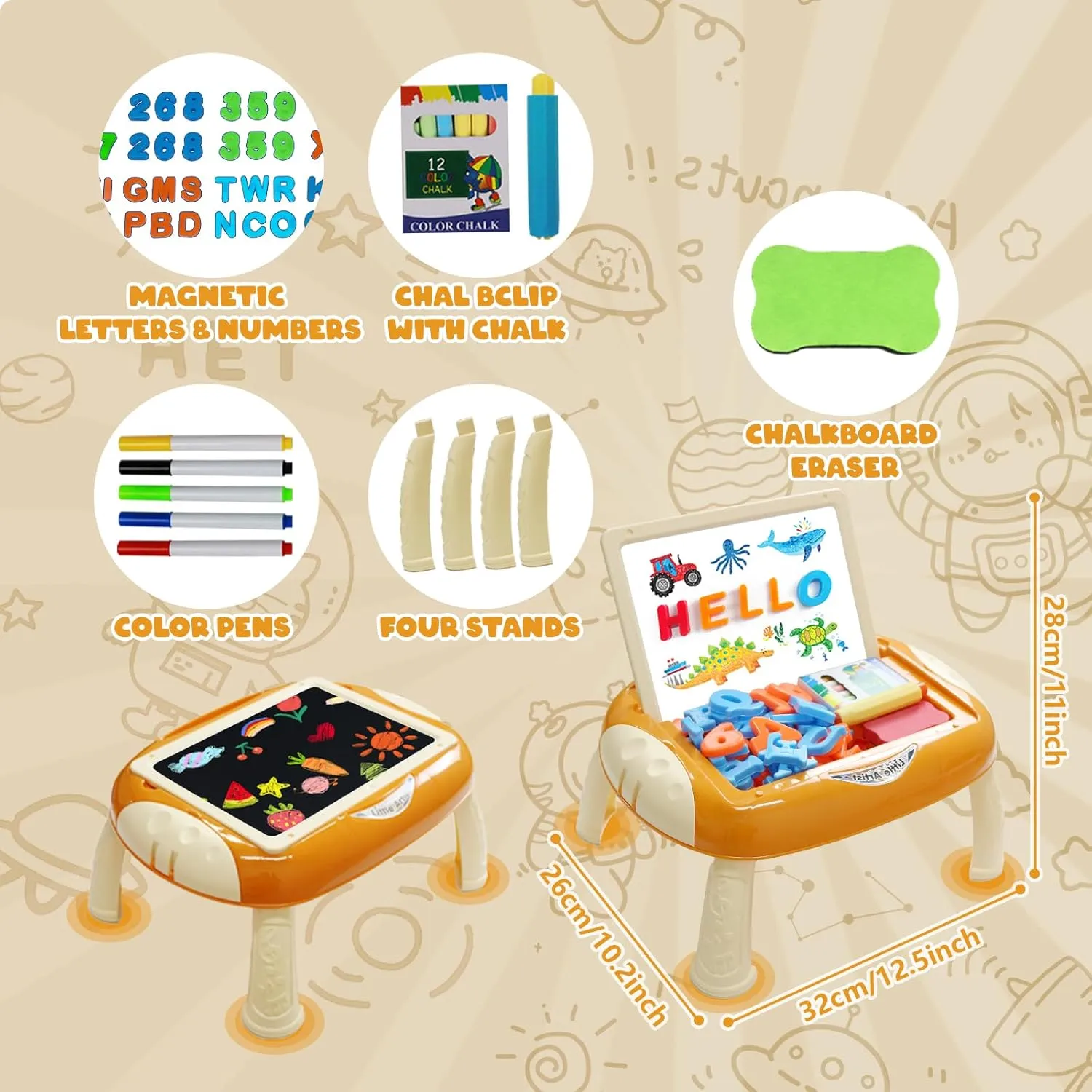 Toys for 1-2 Year Old, Toddler Toy with Magnetic Letters and Numbers, Learning and Educational Toys for 1 2 Year Old, Birthday (Creamy Orange)