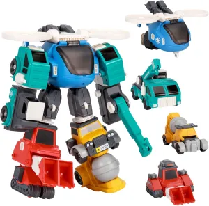 Toys for 3 4 5 6 7 8 Year Old Boys, Transform Robot Construction Trucks, Magnetic Transforming Toy w/Play Mat, STEM Educational Toys, Easter Birthday for Kids Ages 3 