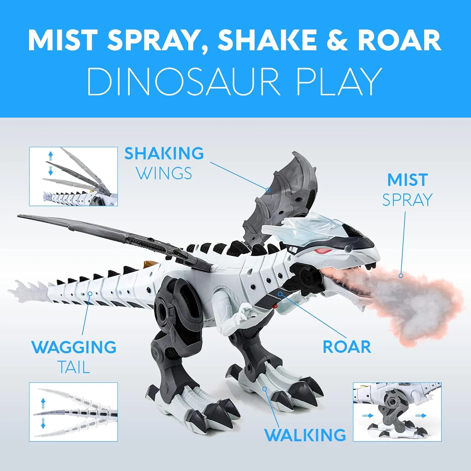 Toysery Walking Dinosaur Toy with Fire Breathing Dragon Mist Spray, Realistic Sounds and Simulated Red Fire Lights from Mouth