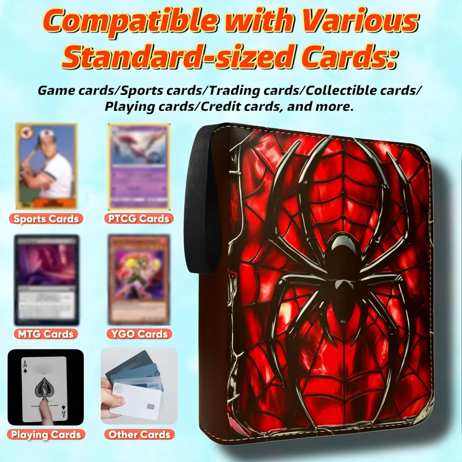Trading Card Binder, 4 Pockets 400 Cards Holder with 50 Removable Sleeves Card Book Card Organizer for Game Cards Sports Cards Album Gifts for Card Collectors