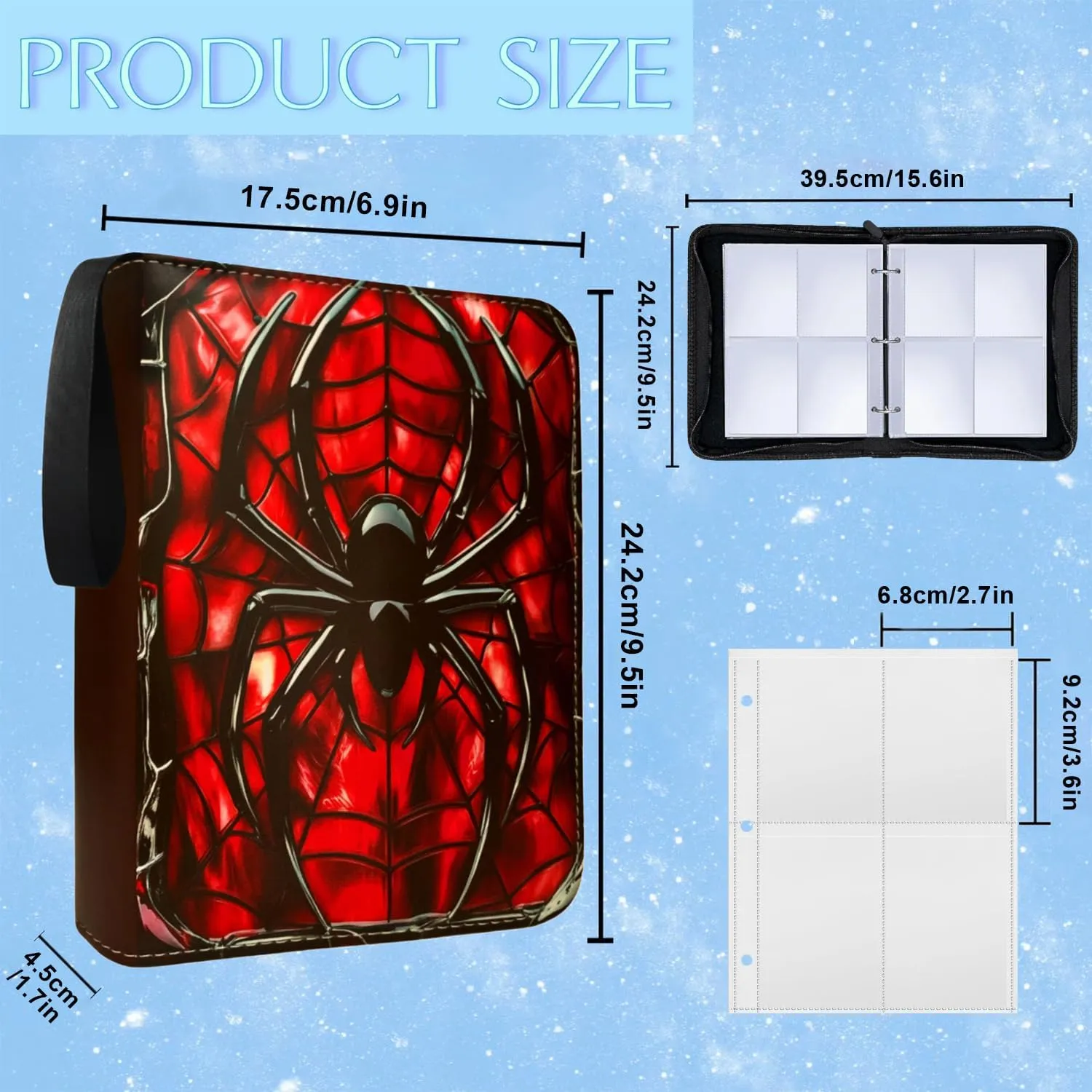 Trading Card Binder, 4 Pockets 400 Cards Holder with 50 Removable Sleeves Card Book Card Organizer for Game Cards Sports Cards Album Gifts for Card Collectors