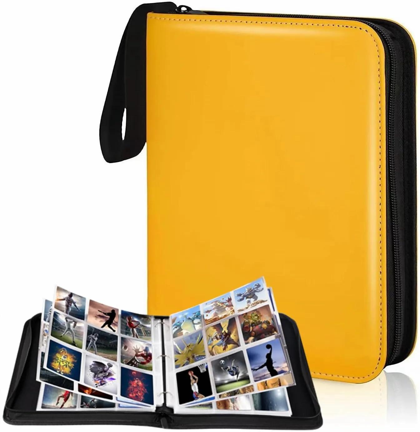 Trading Card Binder 9 Pocket,900 Pockets Card Binder for Pokemon Cards with Zipper,50 Sleeves Card Holder Compatible with Standard Card,Sport Card,Game Card-Gift for Boy and Girl (Yellow, 9-Pockets)