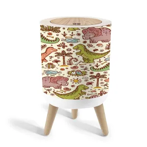 Trash Can with Lid Extinct animals Prehistoric Reptiles Cute Cartoon Dinosaur Seamless Garbage Can Round Waste Bin Press Cover Dog Proof Wastebasket for Bathroom Kitchen Living Room Office 1.8 Gal