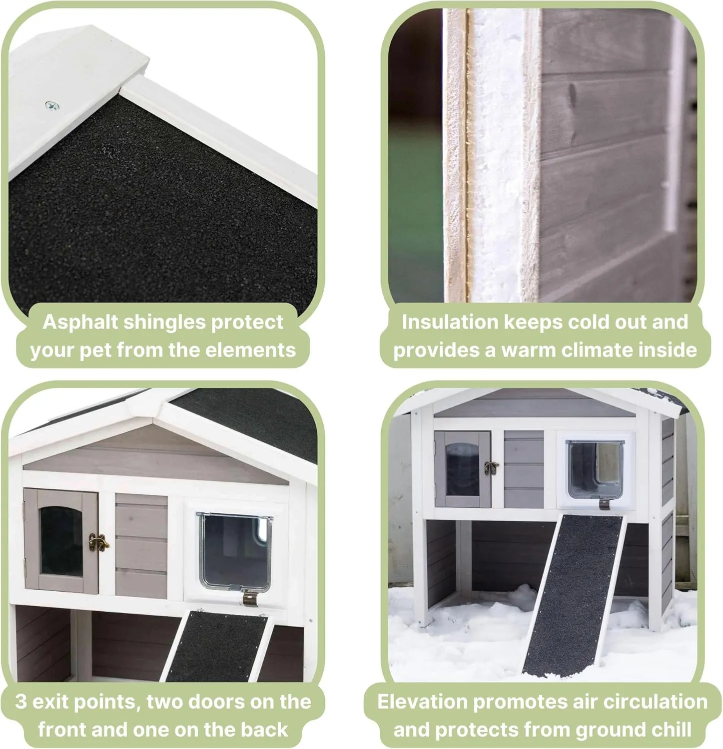 TRIXIE Insulated Outdoor Cat House, Weatherproof 2-Story Cat Home with a Ramp, 2 Covered Openings, Spacious Outdoor Shelter to Rest and Play with, Pewter & White Fir Wood