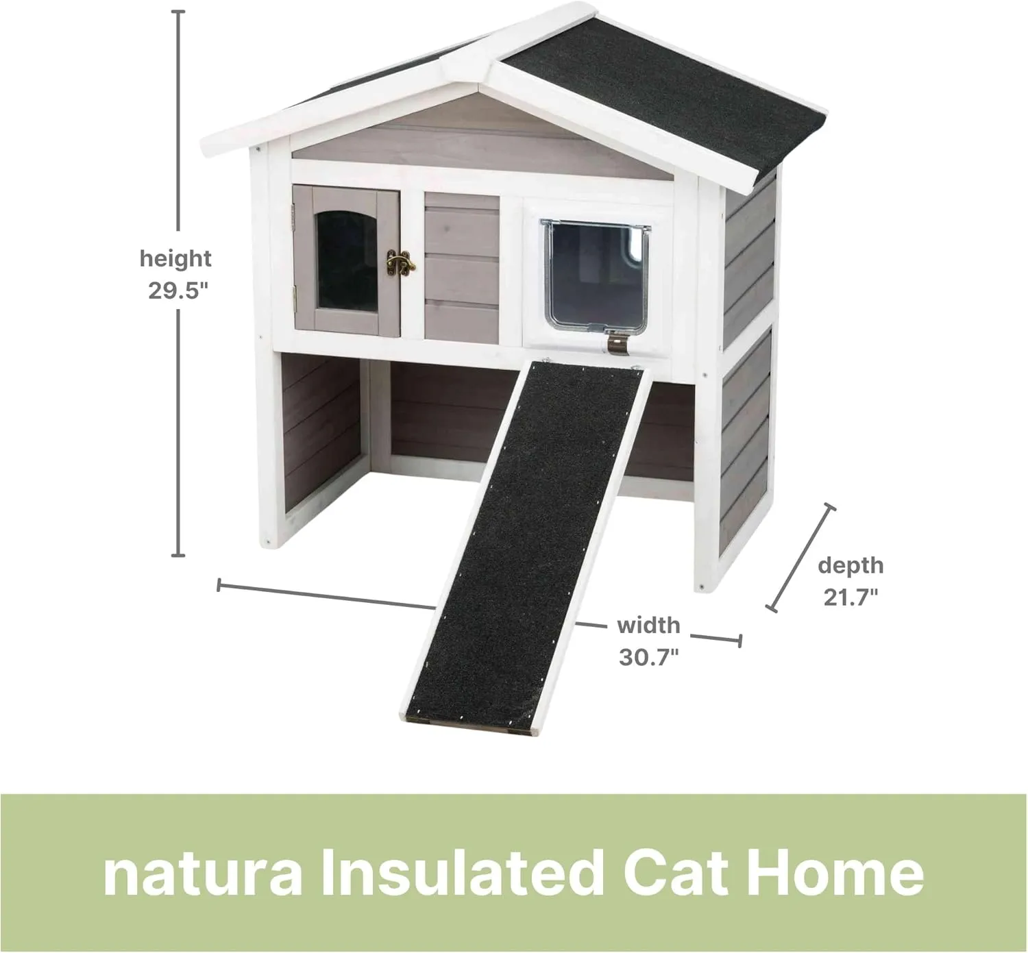 TRIXIE Insulated Outdoor Cat House, Weatherproof 2-Story Cat Home with a Ramp, 2 Covered Openings, Spacious Outdoor Shelter to Rest and Play with, Pewter & White Fir Wood