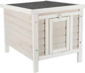 TRIXIE Outdoor Cat House, Weatherproof Cat Home with Raised Floor, Hinged Asphalt Roof & Covered Opening, Small Outdoor Shelter for Cats and Small Animals, Gray Fir Wood