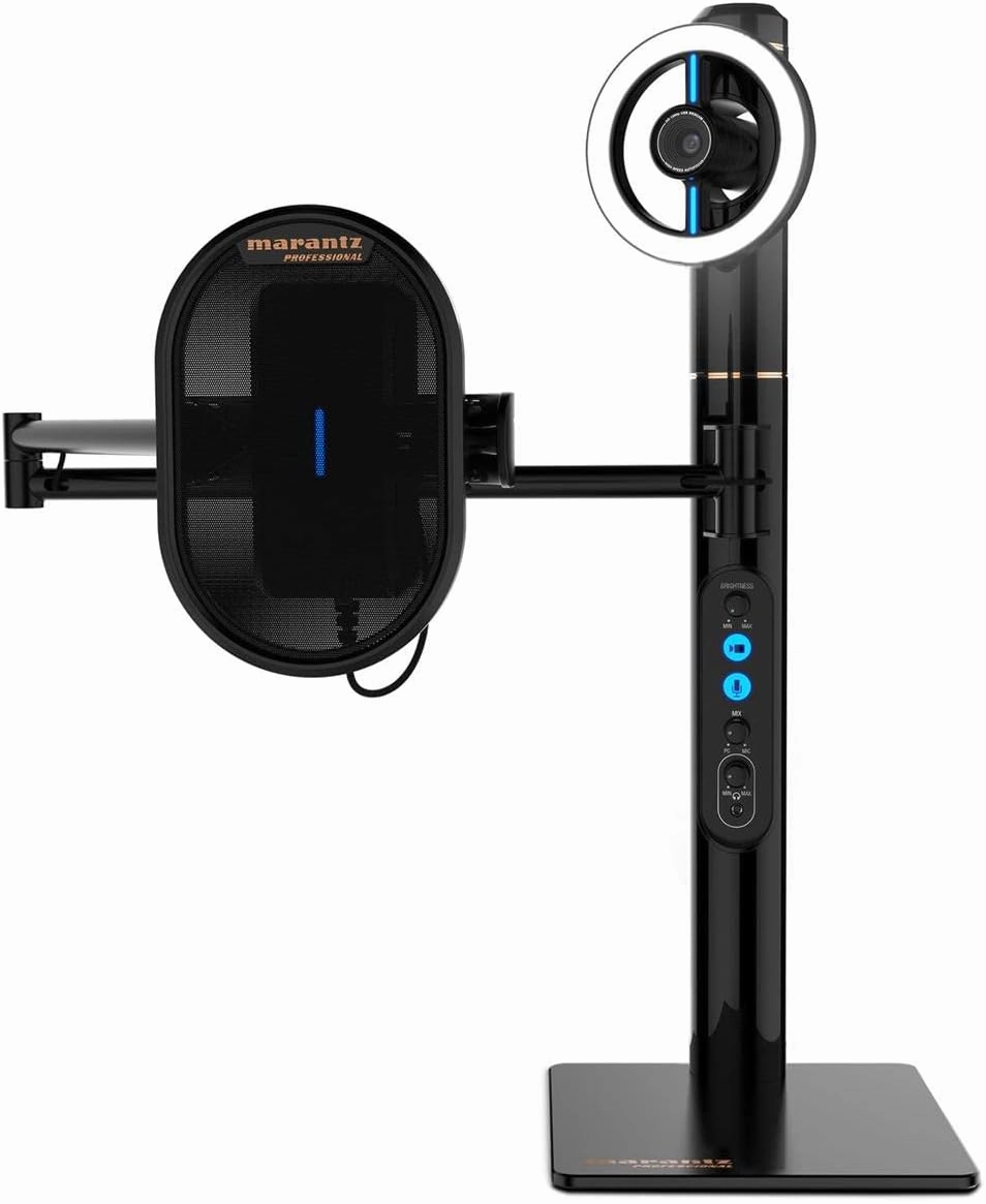 Turret - Self-Contained USB-C Broadcast Video System with Full HD webcam (H.264 video), USB condenser microphone with pop filter, Dimmable LED light ring and internal USB hub