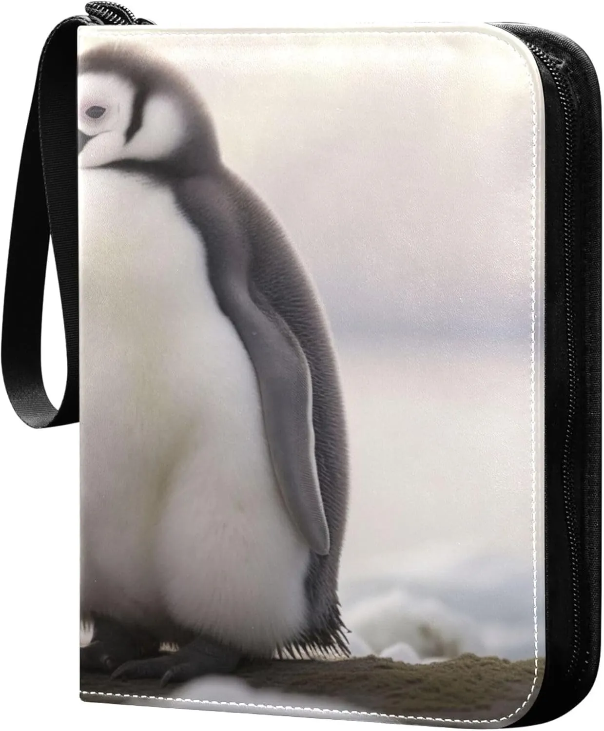Two Penguins Card Binder 4 Pocket Collectible Trading Card Albums with 50 Sleeves Double Side PU Waterproof 3 Ring for Sports & Game Cards