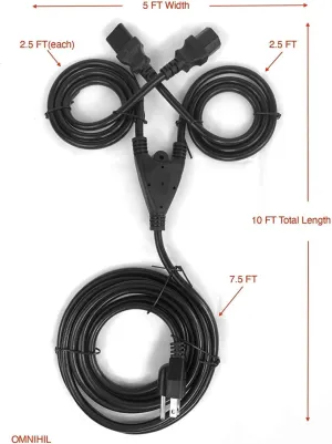 [UL Listed] OMNIHIL 10FT 3 Prong Power Cord Splitter Compatible with Peachtree Audio M24 Powered Speakers