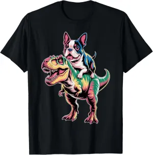 Ultra Realistic T-Rex With Boston Terrier T-Shirt