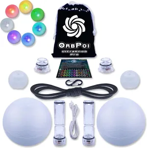 UltraPoi OrbPoi LED Poi Balls – USB Rechargeable Spinning Orb Flow w/ 30  Color Modes – Glow Poi Balls w/LED Knob Handles & Soft Cases – LED Visual Poi for Rave Parties Festivals & Flow Arts