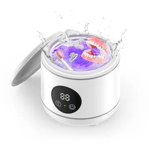 Ultrasonic Retainer Cleaner, 45kHz Denture Cleaner Machine for Mouth Guards, Braces, Toothbrush Heads, Jewelry, Ring, 7.8oz Portable Dental Cleaning Pod with 3 Modes and Digital Timer