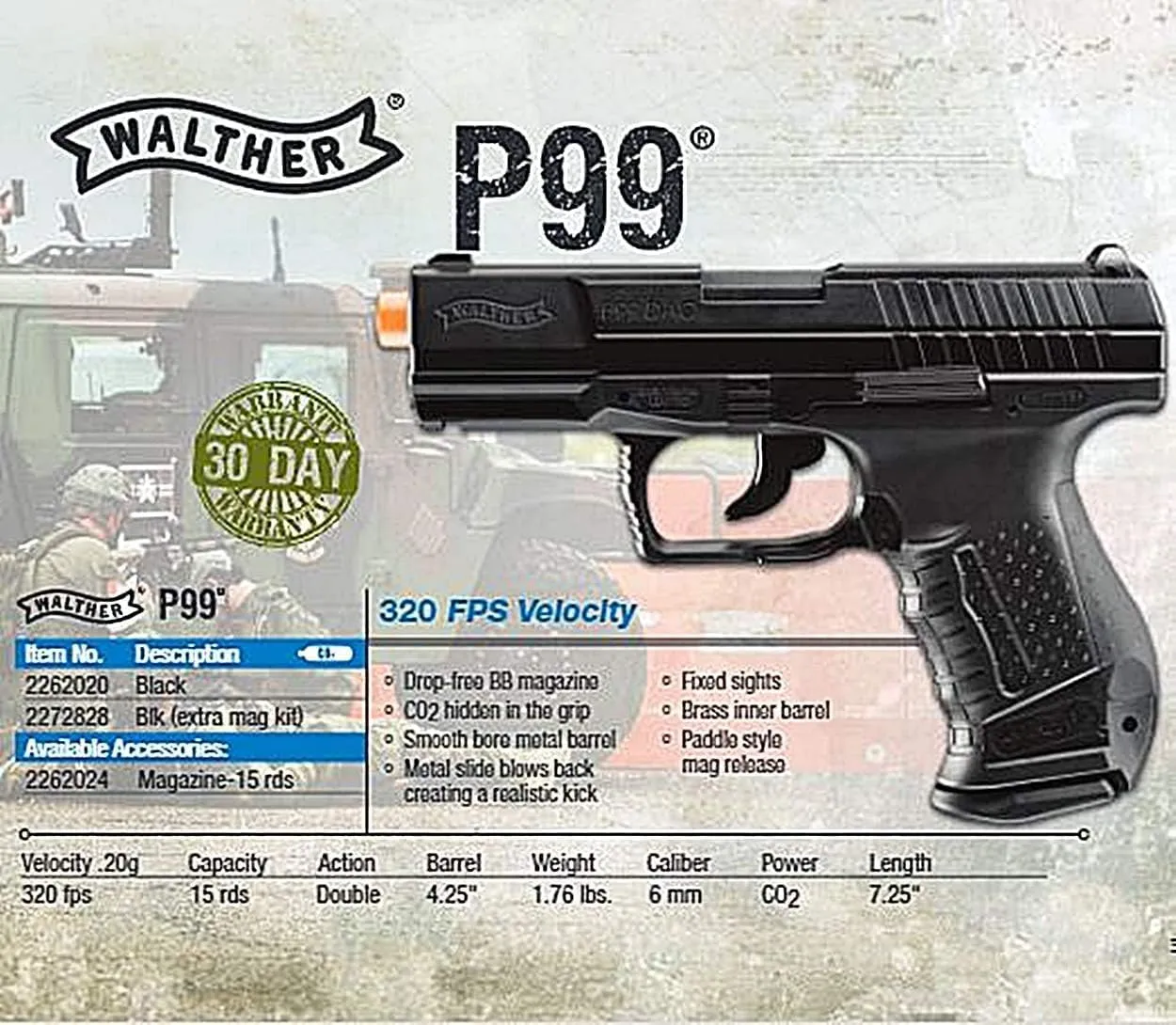Umarex Walther P99 Blowback CO2 Powered 6mm BB Pistol Airsoft Gun