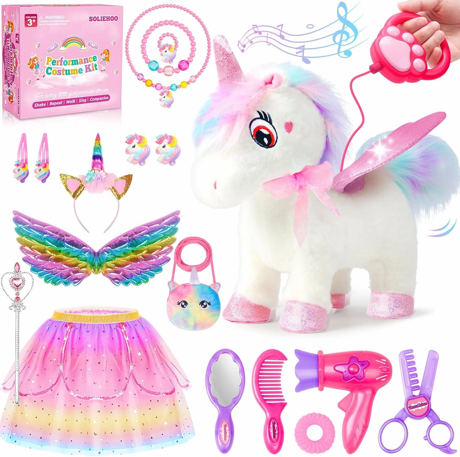 Unicorn Toys for Girls Age 4-6 Unicorn Gifts, Walking Talking Singing Interactive Toy, Remote Control Plush Unicorn Pet Care Toy, SOLIEHOO Unicorn Dress up Clothes for Toddler Girls Kids 3 4 5 6 Years