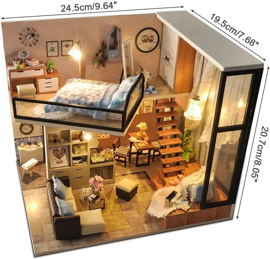 UniHobby DIY Dollhouse Kit with Dust Proof Cover 1:24 Scale Wooden Toy Gift