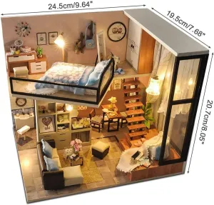 UniHobby DIY Dollhouse Kit with Dust Proof Cover 1:24 Scale Wooden Toy Gift