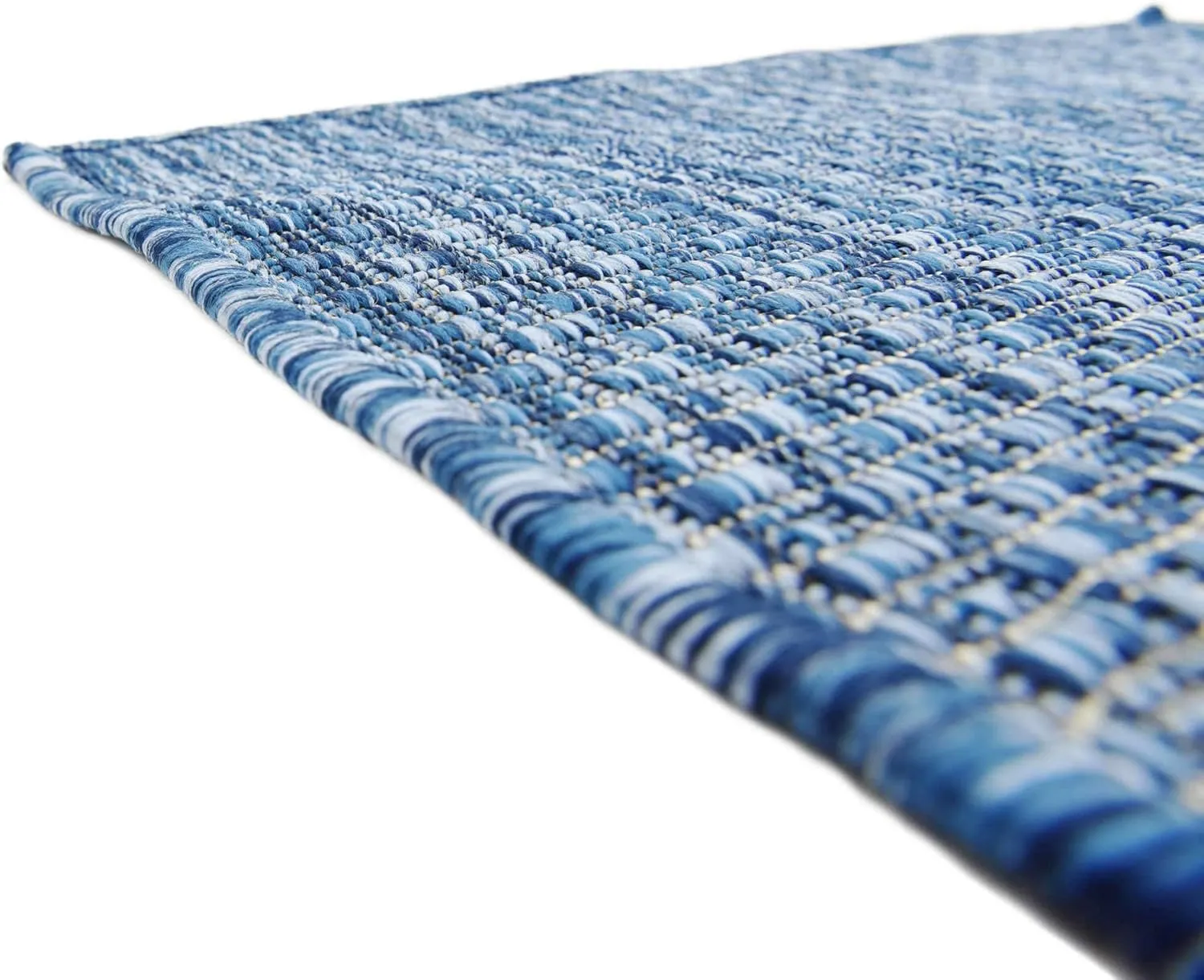 Unique Loom Collection Casual Transitional Solid Heathered Indoor/Outdoor Flatweave Area Rug (2' x 6' 1" Runner, Blue/Navy Blue)