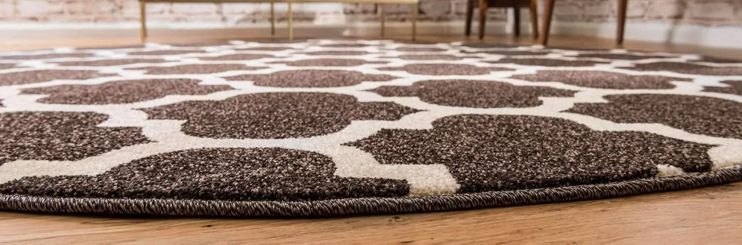 Unique Loom Trellis Collection Area Rug - Philadelphia (3' 3" Round Chocolate Brown/Beige)