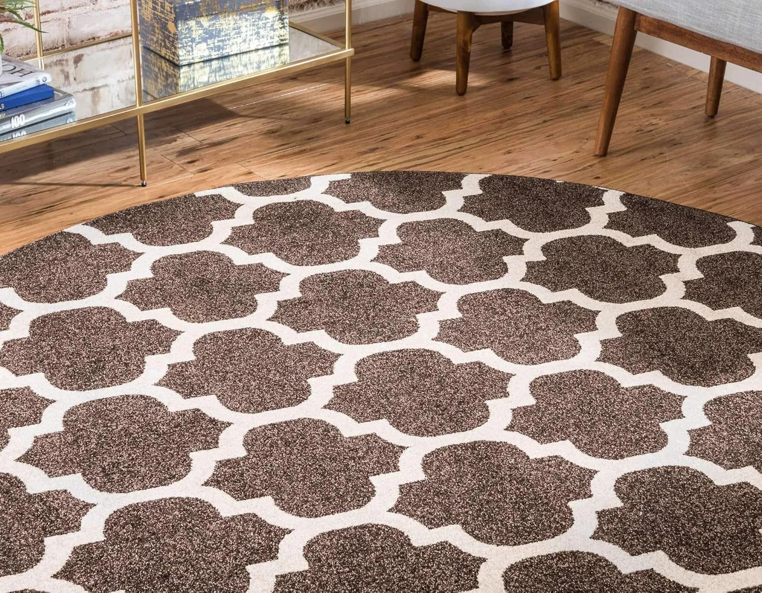 Unique Loom Trellis Collection Area Rug - Philadelphia (3' 3" Round Chocolate Brown/Beige)