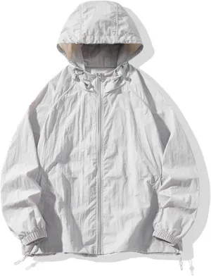 Unisex UPF50  Breathable Quick-Dry Sun Jacket - Adjustable Hood & Hem with Elastic Cuffs for Outdoors