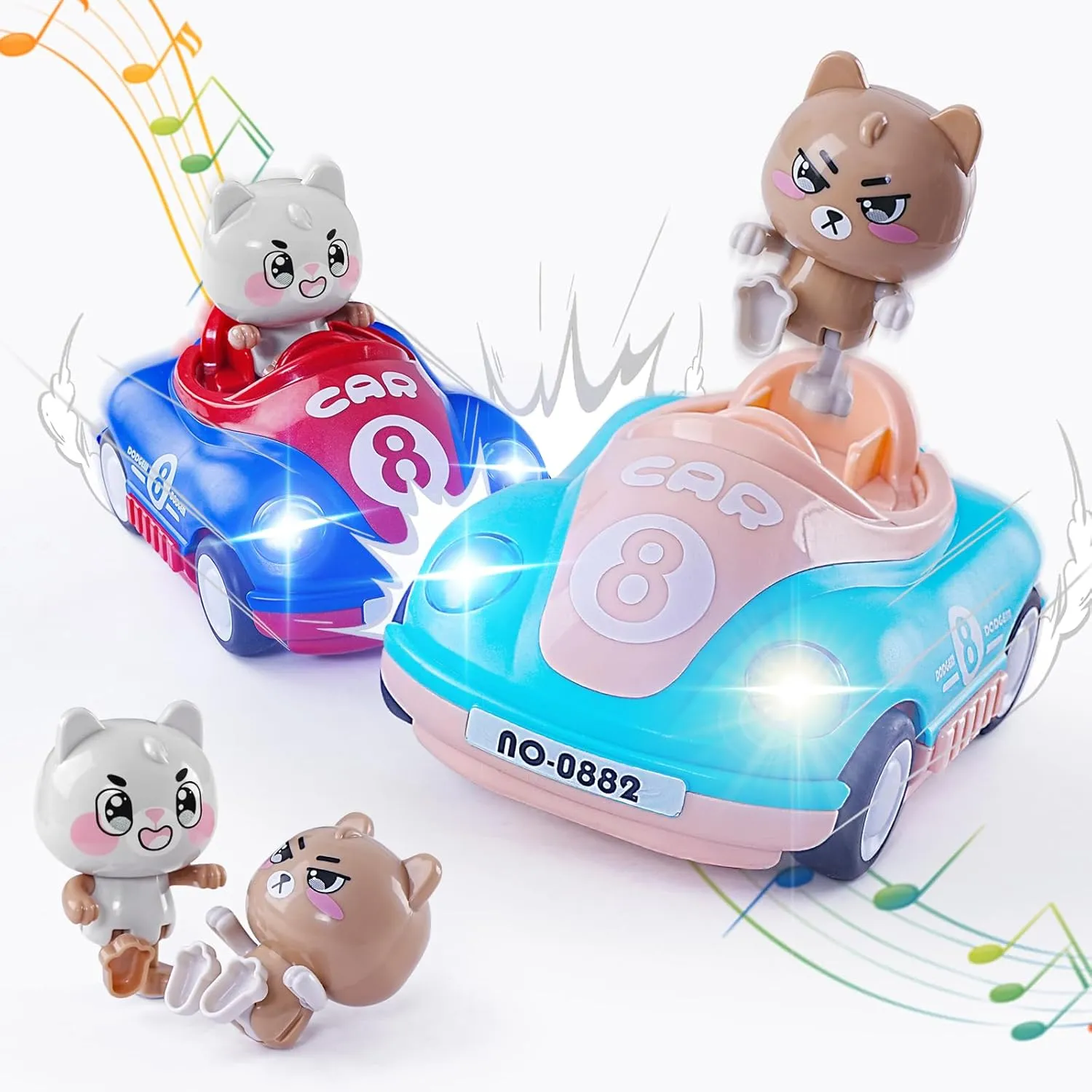 Unseen Enchantment 2 Pack Cartoon Remote Control Cars Cute Cat and Race Car Set of 2 for Boys&Girls Over 6 So Both Can Race Together - Gifts for Toddler Boys Birthday Gifts