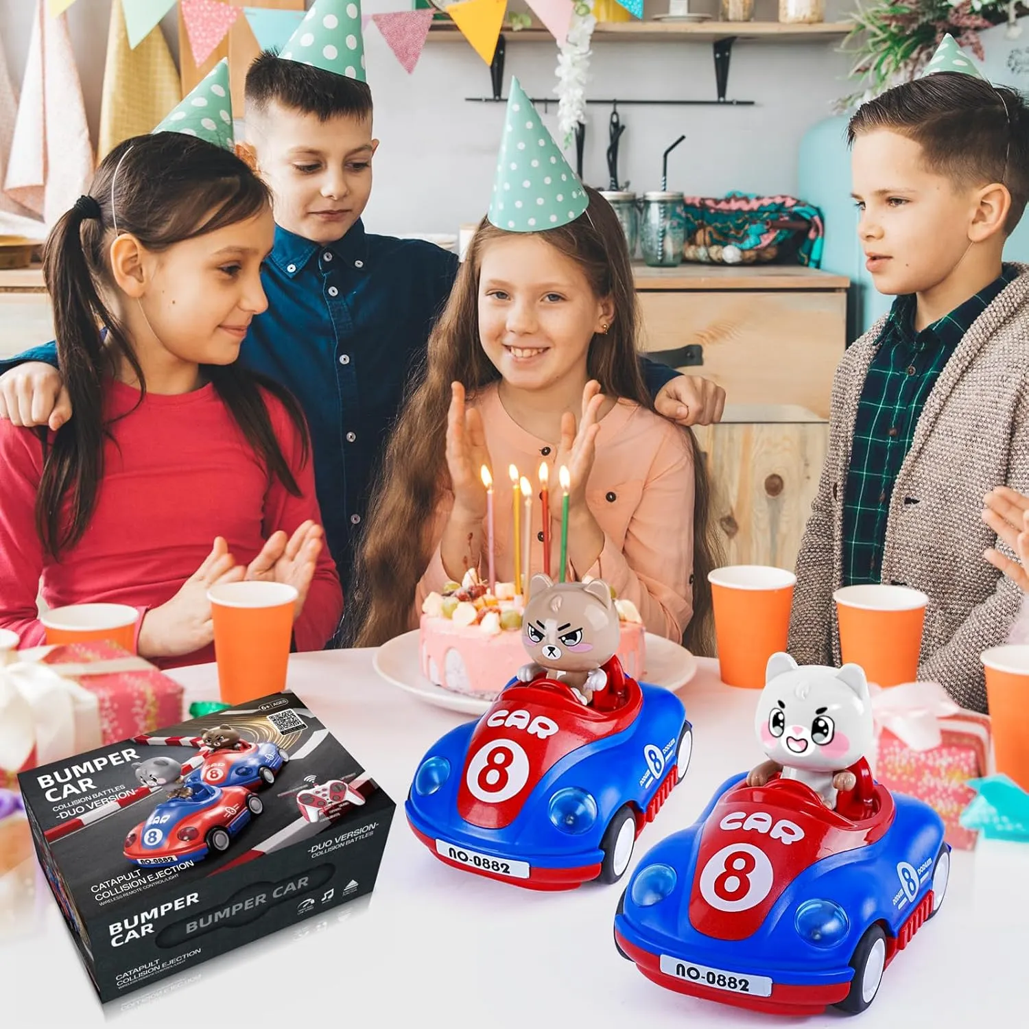 Unseen Enchantment 2 Pack Cartoon Remote Control Cars Cute Cat and Race Car Set of 2 for Boys&Girls Over 6 So Both Can Race Together - Gifts for Toddler Boys Birthday Gifts